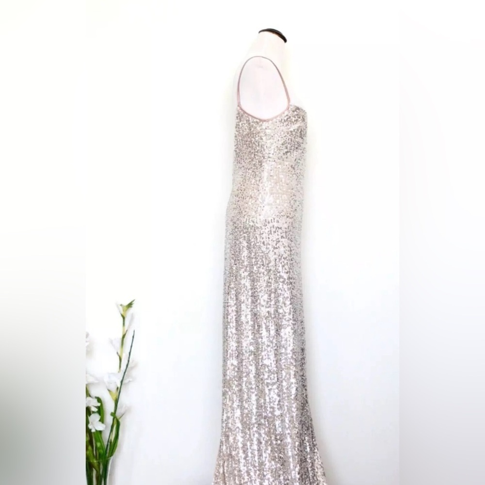 Galvan London Metallic Silver Sequin Long Evening Gown Dress SZ 6 - Picture 5 of 10
